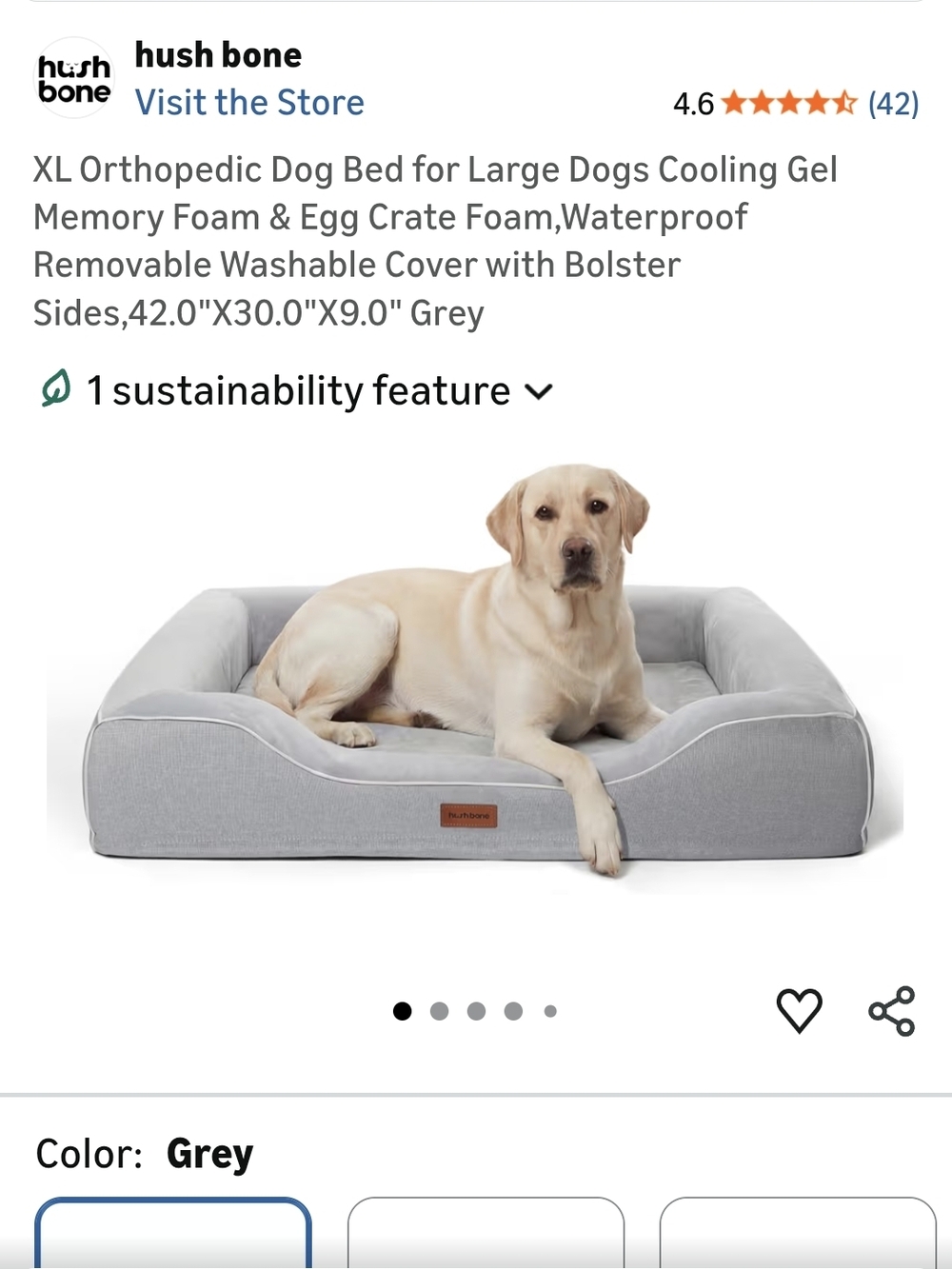 hush bone XL Orthopedic Dog Bed — Grey